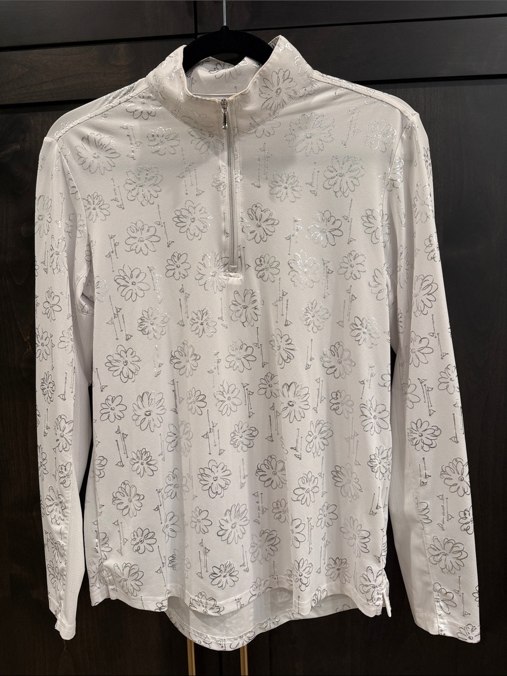 Women’s White Floral Quarter-Zip Performance Golf Shirt UPF50